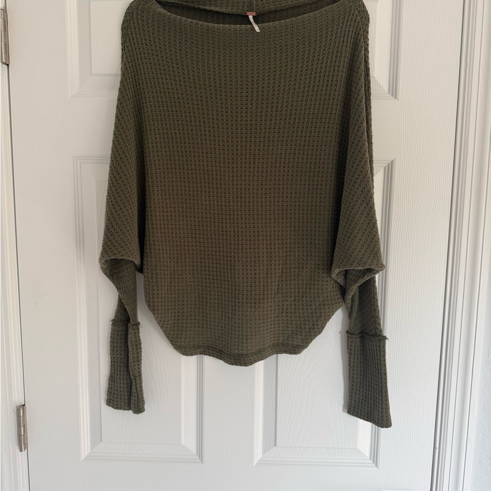 Free People Dark Olive Crew Neck Sweater